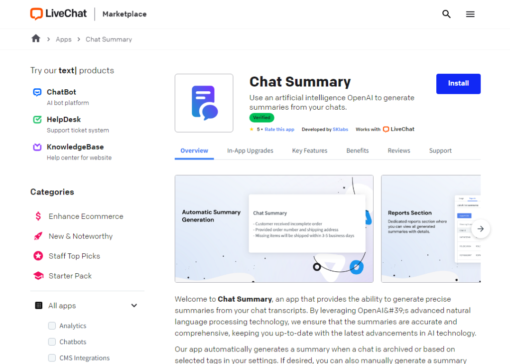 Chat Summary for LiveChat