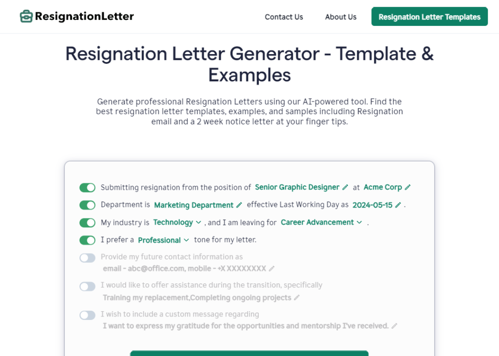 Resignation Letter Generator