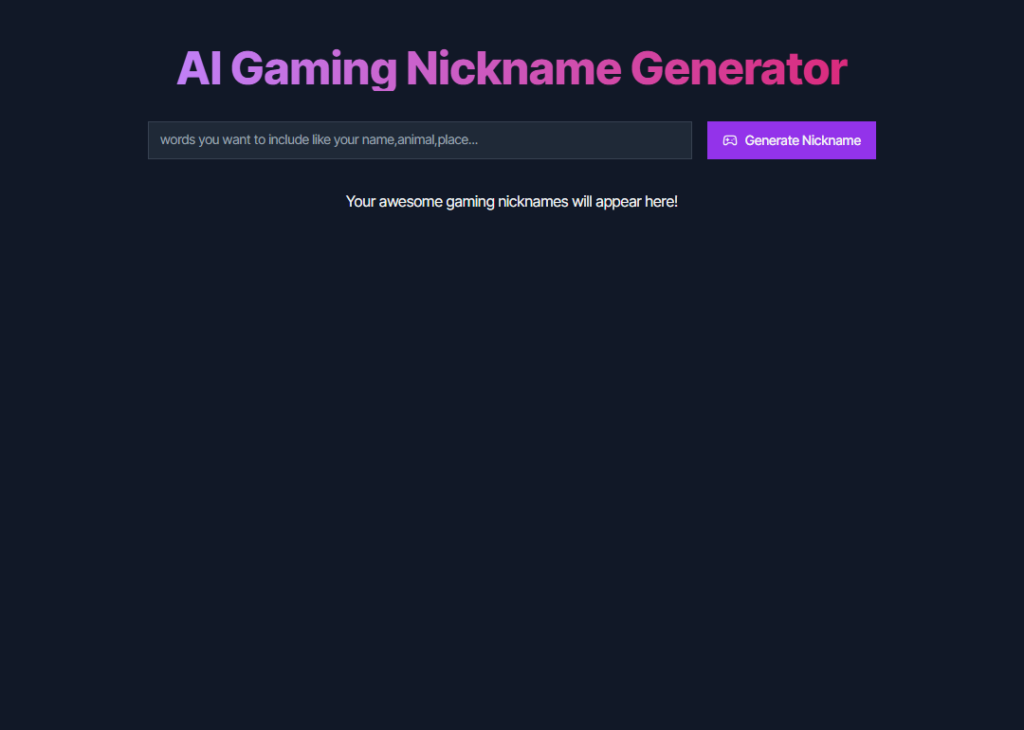 AI Gaming Nickname Generator